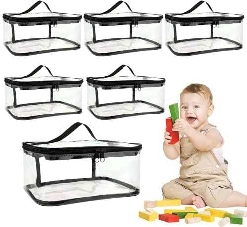 Aufbewahrungstasche für Bausteine, Bausteine ​​Organizer | Reisen transparenter Beutel für Bausteine ​​,Spielzeugspeicherbox Set von 6, PVC -Brettspiel mit Reißverschluss, Clear Toiletetry Bag
