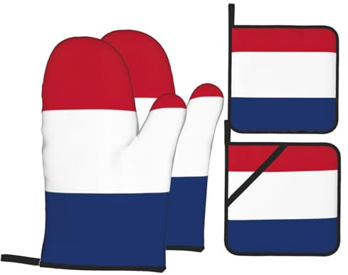 Dutch Flag Print Oven Mitts and Pan Racks 4-Piece Set, Kitchen Oven Mitts and Pan Racks for Cooking