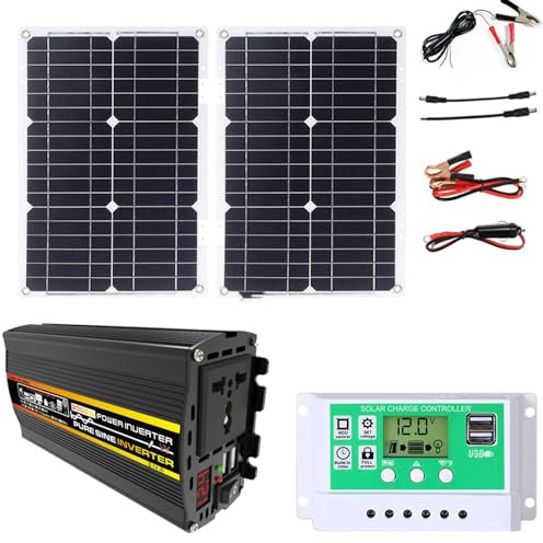 Kit Système Solaire 3000W/4000W 12V Vers 110V/220V Onduleur Kit Panneau Solaire 50A Contrôleur + 50W18V Panneau Solaire Pliable Système De Réseau Domestique Générateur Solaire(3000W,12V-110V)