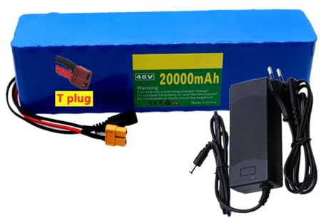 48V 20Ah Ebike-Akku 13S3P Elektrofahrrad-Akkupack Für Elektrofahrrad-Scooter E-Bike Lithium-Ionen-Akku Mit 54,6V 2A Ladegerät BMS T Plug,48V 20Ah