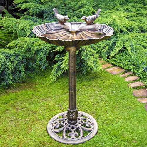 Garden Mile Bronze Effect Garden Bird Feeder & Bath 79cm Freestanding Outdoor Bird Feeding Station with Large Bowl Bird Bath Weather Resistant Plastic Wild Bird Feeder Stand for Patio, Lawn & Balcony