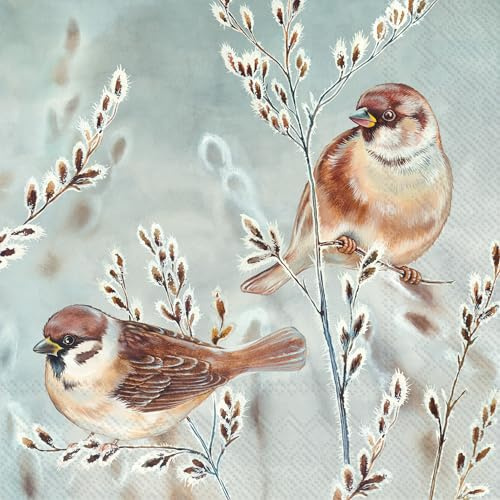 20 Servietten Weihnachten Sperlinge in Winternatur als Tischdeko. Papierservietten mit Motiv. Auch für Decoupage und Serviettentechnik 33x33cm