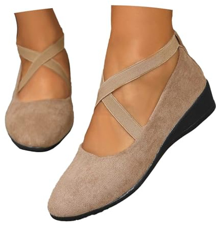 Chausson Ballerine Femme, Confort Chic Et Elegant De Danse Chaussure Vintage Femme, Pantoufle Compensées Pied Large Mocassin Fermé Demi Semelles Chaussures Bride