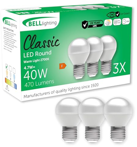 BELL Lighting E27 ES Dimmable LED Golf Ball Bulbs Warm White 4.7W 3 Pack