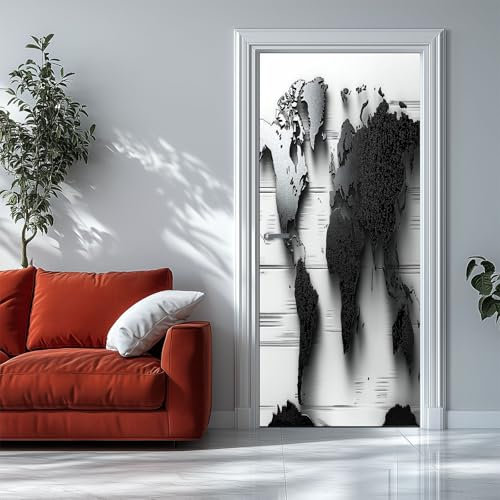 3D Druck Türtapete Schwarz Weiße Erhabene Weltkarte 90x200cm Selbstklebend Türposter Türfolie Foto Tapeten, Abnehmbar Türaufkleber, PVC Wasserdichte Tür Poster
