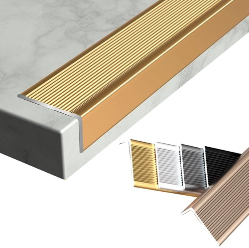 Nez de Marche Profilé D'escalier Largeur 100mm, Imperméable et Antidérapant Profil D’Angle Aluminium D'escalier-Protection, Protection de Bord d'escalier en Forme de L(Gold,W 5 x H 3 cm)