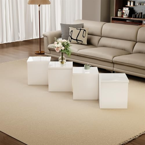 TANGYANGNY Beistelltische fürs Wohnzimmer, schlicht und modern Wohnzimmer Couchtisch, Hochglanz-Tischplatte, Wohnzimmertisch Holz, in vielen Formen selbst kombinierbar, schöne Wohndekoration, weiß.