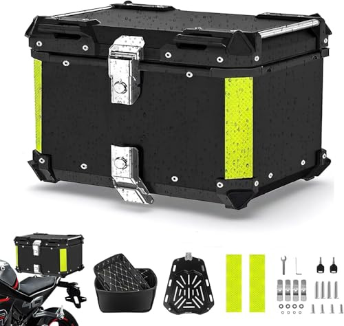 Sacoche supérieure pour moto en aluminium, avec double clé, imperméable, antivol, pour ranger les casques et autres équipements d'équitation (noir B, 55L)