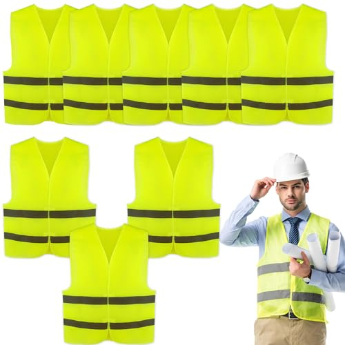 Swakuta 8 Pcs Hi Vis Vests High Visibility Vests Yellow High Vis Bulk Safety Vest with Silver Reflective Stripes for Adults Outdoor Emergency Construction and Traffic Safety Use