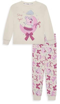 Peppa Pig Girls Pyjamas - Official Cotton PJs, Long Sleeve Top with Sleep Tight Silver Moon Graphic and Cuffed Trousers - Soft Breathable 100% Cotton Nightwear - Ages 1-5 Years, Machine Washable