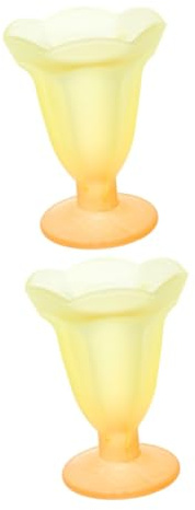 UKCOCO 2 Pièces Coupes à Dessert Verre Dépoli Vintage Bols à Glace à Pied Verre Coloré Dégradé Jaune Tasses pour Crèmes Glacées et Boissons Froides Réutilisables pour Famille et