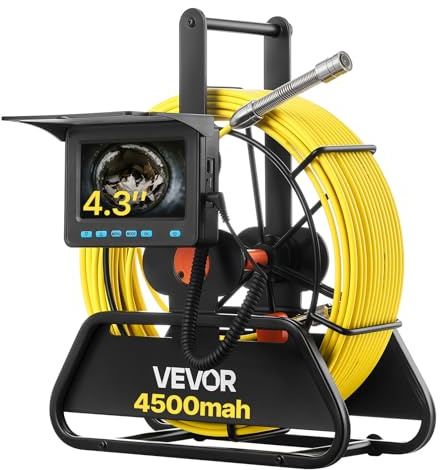 VEVOR Cámara de Inspección de Tuberías Cable de 30 m, Cámara Endoscópica con Pantalla a Color, Resistente al Agua IP68, con 6 LED, Tarjeta de 16 GB, Batería de 4500 mAh, para Alcantarillado Fontanería