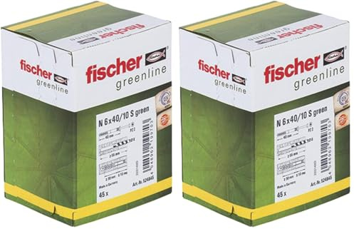 Fischer 524845 Nageldübel N GREEN 6 x 40/10 S Senkkopf, 45 Stück (Packung mit 2)