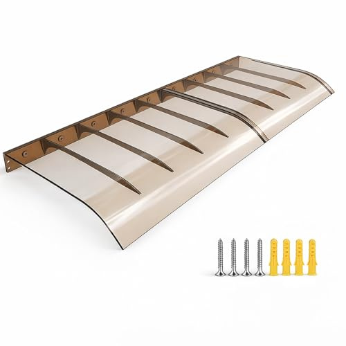 Auvent de Porte Moderne Invisible en Polycarbonate Plein 3,5mm | Marquise Transparent pour Fenêtre et Pompe à Chaleur (PAC) | Protection Pluie, Soleil et Neige, 40-300 CM(Brun,40x300cm)
