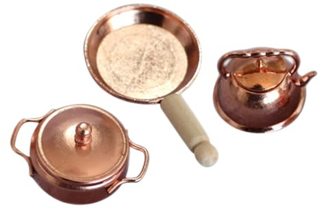 Veemoon Mini Bouilloire Casserole et Marmite en Miniature 3 Pièces Ustensiles Cuisine Miniatures pour Maison de Poupée Accessoires de Modélisme Décorations Cuisine