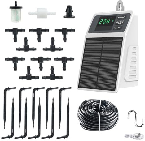FACAIIO Système solaire d'irrigation goutte à goutte avec batterie de 2200 mAh, tuyau de 10 m et pompe de 35 PSI pour jardins et plantes en pot