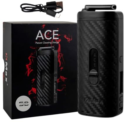 XMAX Ace Dry Herb Vaporizer [Black] - No Nicotine | Available in 2 colours - Micro-USB, 2600mAh Battery, 20sec Heat Up, LED Side Screen, Magnetic Mouthpiece, Ceramic Heating