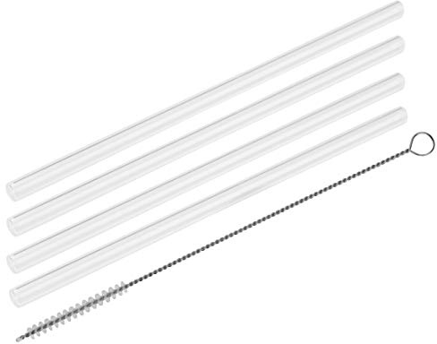 Fackelmann Glas Trinkhalme Ø5 mm mit Reinigungsbürsten Rio Party, wiederverwendbare Strohhalme für jeden Anlass, umweltfreundliche Trinkröhrchen (Farbe: Transparent), Menge: 4 Halme + 1 Bürste
