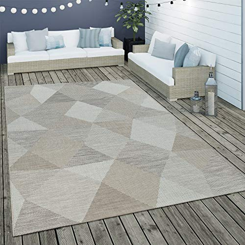 Paco Home Tappeto per interni ed esterni in tessuto piatto con motivo a rombi con motivo geometrico beige, Dimensione:80x150 cm