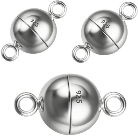 My-Bead Magnetverschlüsse 925 Sterling Silber Ø 8mm für Ketten Armbänder Colliers Ersatz & Reparatur Kugelmagnete DIY Schmuckzubehör (3 Stück)