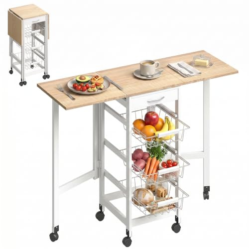 HOMCOM Chariot de Service Multi-Rangements Tiroir MDF Blanc Chêne Clair