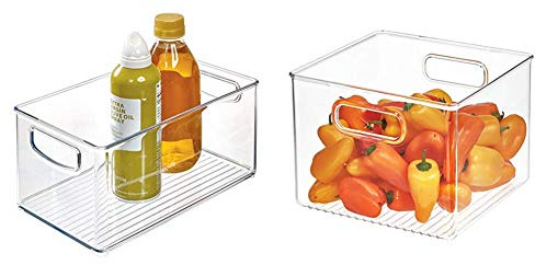 iDesign Plastic Fridge and Freezer Organizer Bin with Integrated Handles – 10” x 5” x 6”, Clear & Plastic Fridge and Pantry Organizer Bin with Integrated Handles – 8” x 8” x 6”, Clear