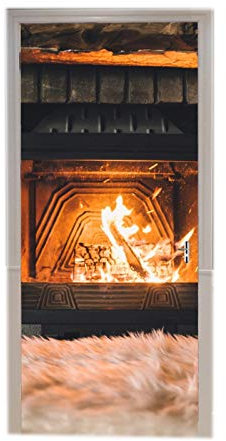 A.Monamour Türtapete Selbstklebend Türfolie Türposter 3D Warmer Gemütlicher Kamin Mit Holzdekoration Weihnachts Dekoration Vinyl Folie Türdeko Tapete Wandbild Türaufkleber Türtattoo 77 x 200 cm