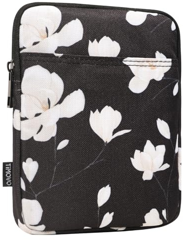 TiMOVO 6-7 Inch Sleeve Case for eReader Book Paperwhite/Colorsoft Signature Edition, Protective Sleeve Cover Pouch Bag Carrying Case for E-Reader/Oasis & Kobo Devices, Black&White Magnolia