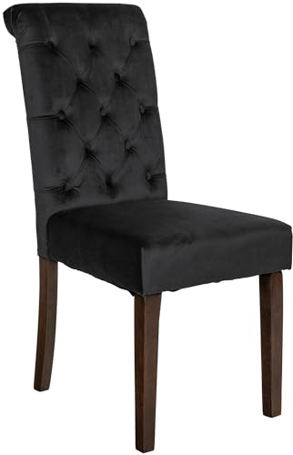 CLP Esszimmerstuhl Lisburn I Samt I Stoff I Polsterstuhl Gesteppt Chesterfield Design Farbe schwarz Material Samt