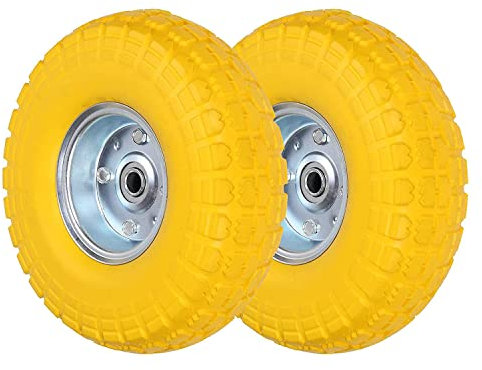 Bedding Home 250mm / 10 Inches Puncture Proof Wheelbarrow Wheel Replacement, Hand Sack Trolley Wheels Solid Rubber Wheel Tires 3.5” x 4” Galvanised Steel Rims (2)
