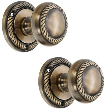 Infinity Decor Traditional Antique Brass Georgian Mortice Door Knobs Pair 50mm – Solid Brass Round Sprung Pull Door Handles Set for Internal and External Doors