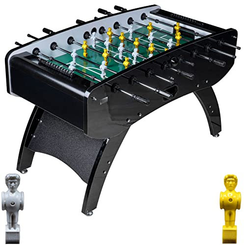 RAMROXX Fußball Tischkicker Schwarz Metallic grünes Feld Figuren Weiss Gelb 80kg
