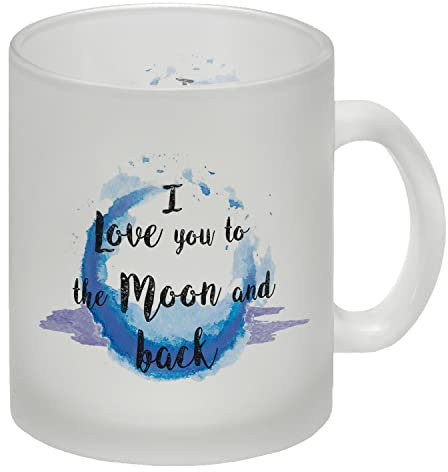 I love you to the Moon and back Valentinstag Glas Tasse in lila schönes Geschenk zum Valentinstag für die Frau die Mutter die Freundin oder andere bedeutsame Menschen in deinem