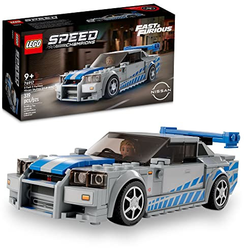 LEGO Speed Champions 2 Fast 2 Furious Nissan Skyline GT-R (R34) Race Car Toy Model Building Kit, Collectible with Racer Minifigure, 2023 Set for Kids 76917