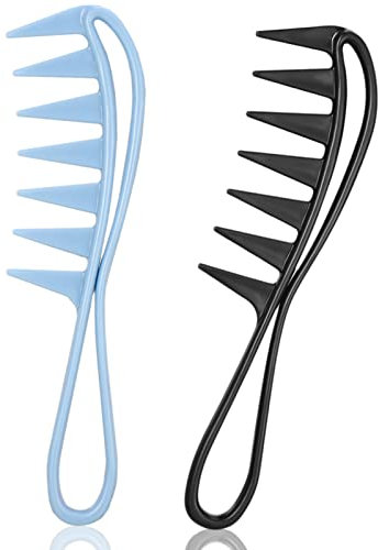 Fuyamp 2 Pack Large Teeth Shark Combs for Curly & Afro Hair - Barber Tool (Blue + Black)