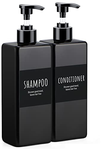 Segbeauty Seifenspender Groß 500 ml, 2er-Set Pumpspender aus Kunststoff zum Befüllen, Spender mit Etikettenaufkleber auf der Shampoo Conditioner Flasche, für Badezimmer, Transparent Schwarz