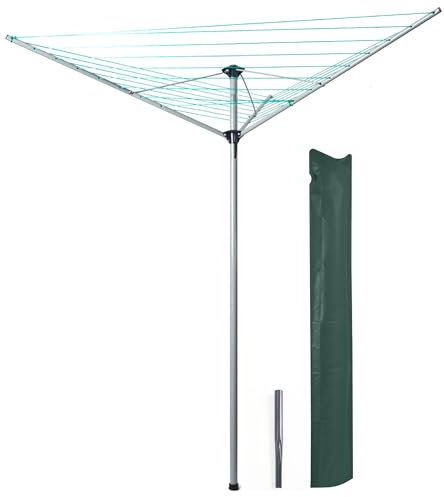OurHouse 4 Arm Rotary Airer Clothes Line, Outdoor Clothes Line for Garden Use, Rust & Weather Resistant, Dry Laundry Space Saving, Adjustable Height & Ground Spike, 26m Drying Space