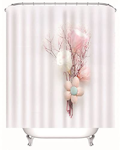 Whoiy Duschvorhang Blumen Rosa, Duschrollo Um Die Ecke 180X200cm Polyester Badegardinen Blumenstrauß für Outdoor Hotel