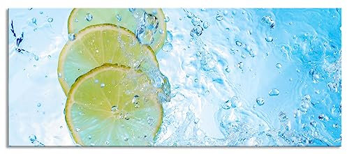 Pixxprint Glasbild Panorama, Wandbild aus Echtglas, Zitrone fällt ins Wasser, 120x50 cm, inkl. Aufhängung und Abstandshalter