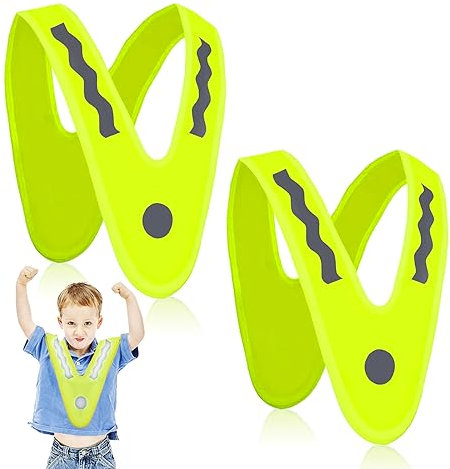 Newtic 2 Stück Warnweste Kinder, leichte Sicherheitsweste für Jungen Mädchen, gelbe Leuchtweste in Dreiecksform, atmungsaktive Schutzweste in Universalgröße für Radfahren, Schulweg, Sport