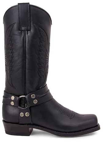 XBTEVUDAK Winter Boots For Men Chunky Heel Mid Calf Boots Classic Embroidered Retro Square Toe Traditional Western Boot 2024
