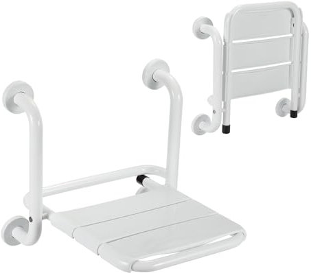 Ansobea Duschklappsitz für Wandmontage,Duschstuhl mit Armlehne, Stabil Duschhilfe,rutschfeste Duschsitz,Badhocker für Senioren