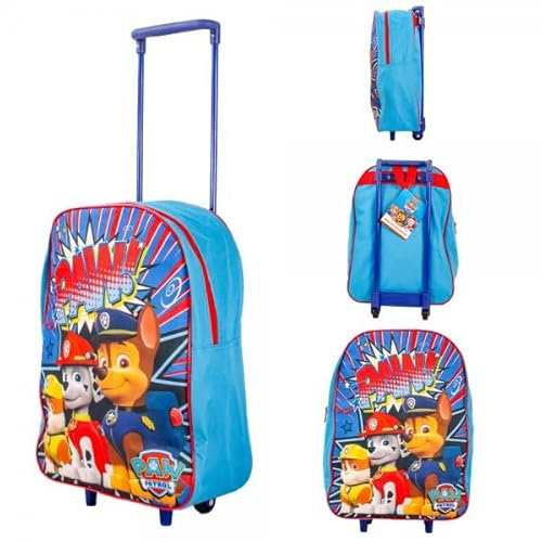 MF Handbags Handgepäck-Trolley für Kinder, Reiserucksack mit Rollen, Schulrucksack, Blau und Rot – Paw Patrol, Small