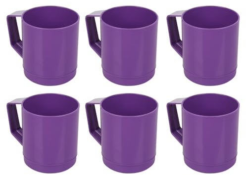 URBN-CHEF 6 Set Plastic Mug Tumbler Cup & Handle Party BBQ Microwave Dishwasher Safe 260ml (Purple)