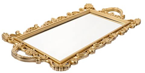 Garneck Retro Spiegel-ablagetablett Gold Vintage Organizer Für Schmuck Make-up Parfüm Desktop Aufbewahrung Mit Glatter Oberfläche Und Langlebigem Design