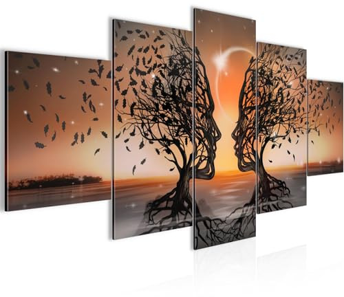Runa Art Wandbilder Liebespaar 5 Teilig Bild auf Vlies Leinwand Deko Wohnzimmer Schlafzimmer Abstrakt Baum Orange 044852c