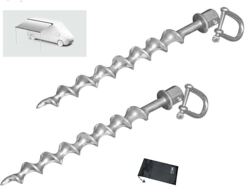 STABIELO 2 Stück MARKISENHALTER SCHRAUBHERINGE mit einem WURMSCHRAUBEN Gewinde + EDELSTAHLSCHÄKEL mit Tasche