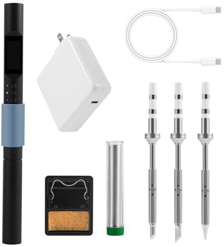 FEITA PTS200 Soldering Iron Kit for Electronics, 100W Mini Smart Digital Pencil Solder Iron Micro Tool Pen Boost Mode, With 3 Solder Tips,1 Solder Wire,1 Small Soldering Stand,1 Type-C Charger