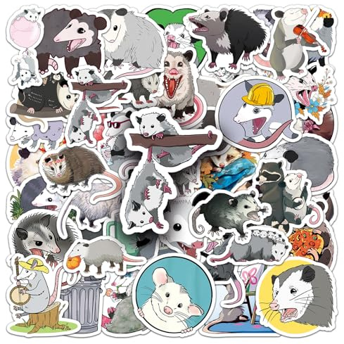 50 Pcs Possum Stickers for Helmet,Water Bottle,Computer,Car,Laptop,Skateboard,Phone,Luggage, Scrapbook,Bike,Waterproof Vinyl Animal Sticker,Children Boys Adults Gift,Cute Cartoon Graffiti Decals