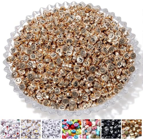 1500 Stück Buchstabenperlen für Armbänder Roségold, 7 mm Acryl Perlen | AWARDSEN Schwarzer Buchstaben Für DIY Geeignet Halsketten Armbänder handwerk